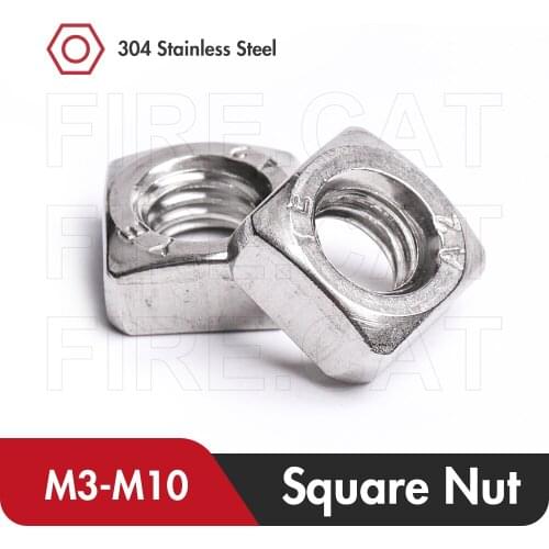 High Quality 304 Stainless Steel Square Nuts M3 M4 M5 M6 M8 M10 Four Square Machine Square Screw Metric Coarse Thread Nut