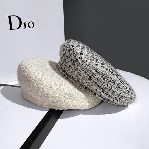 Womens Hat Beret 2021 New Fashion All-match Houndstooth Female British Retro Octagonal Hat Painter Hat Autumn Womens