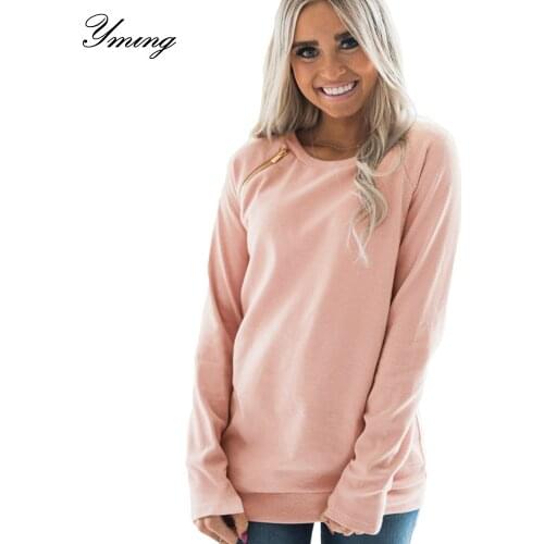 YMING Autumn Winter Women Sweatshirts Harajuku Zipper Pullover Long Sleeve Blouse O-Neck Tracksuit Cute Top Pink Hoodies Clothes