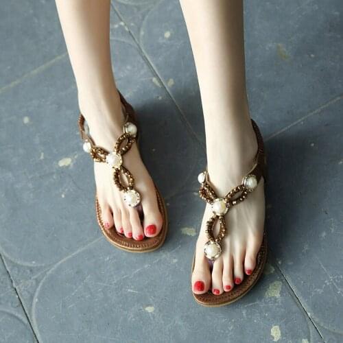 Folk-Custom Sandalias Mujer 2019 Crystal Studded 2.5cm Flat Women Shoes Bohemian Diamond Soft Ladies Gladiator Platform Sandals