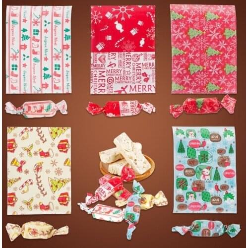 100 Pieces / Set of Wrapping Paper Christmas Candy Bread Sandwich Fries Nougat Packaging Oil Paper Baking Food Kitchen Gadgets