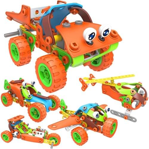 136Pcs/Set 5 in 1 Educational DIY Assemble Construction Vehicle Car Model Building Learning Kit Gift