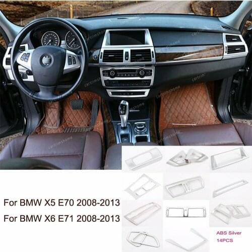 14pcs Car Inner Decoration Cover Trim For BMW X5 X6 E70 E71 2008-2013 ABS Silver