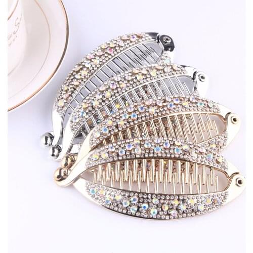 2020 Hair Claws Rhinestone Fish Clip Banana Shape Barrettes Hairpins Hair Accessories For Women Hair Clip Clamp DIY Accessories
