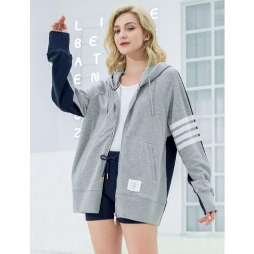 2019 TB THOM womens hooded patchwork sweatshirts fashion zip-up hoodies women loose style dyed cotton sport jacket lady