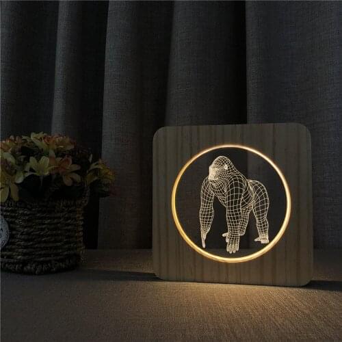 Gorilla Animal 3D Wooden LED Lamp Table Light Switch Control Carving Lamp for Bedroom Decoration Light