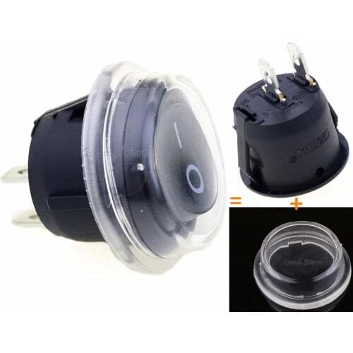 5PCS Blank 2Pin Round Circular On-Off 20mm Rocker Switch SPST Car Dash Boat+Transparent waterproof cover