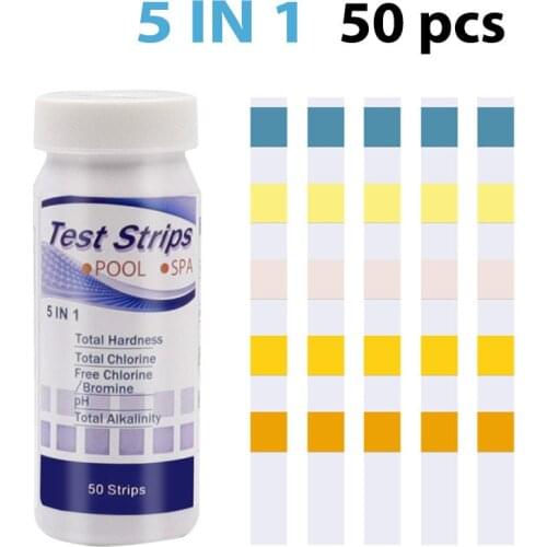 50pcs Multipurpose 5-In-1 Swimming Pool PH Test Strips Chlorine SPA Swimming Pool Water Tester Paper Alkalinity Hardness Test
