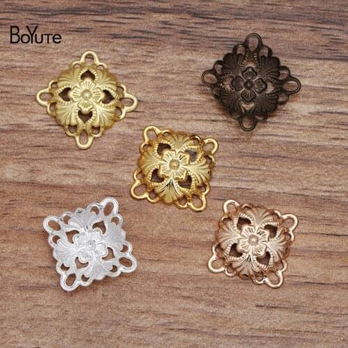 BoYuTe (100 Pieces/Lot) 14MM Arched Square Metal Copper Filigree Findings Diy Hand Made Jewelry Accessories Wholesale