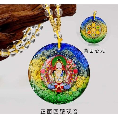 Buddhist supplies Greco-Buddhist pocket travel TOP efficacious talisman Guanyin Bodhisattva Buddha Crystal Mantra Pendant Amulet