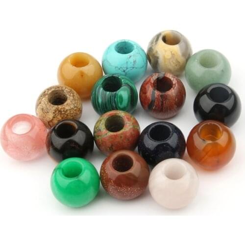 Natural Stone Charm Tiger Eyes Beads Round Mixed Big Hole Beads About 13x16mm Dia Hole: Approx 6mm