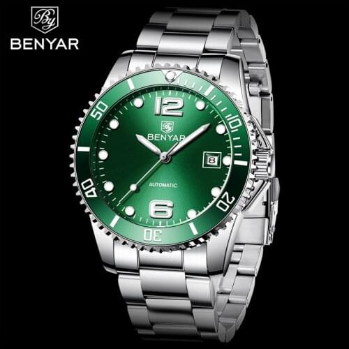 Benyar Luxury Top Brand Automatic Self Wind Mechanical Business mechanical watch movement wrist watches for men Reloj Hombre