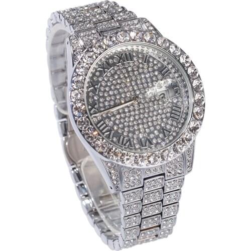 Men Watches Fashion Diamond Automatic Date Quartz Watch Men Stainless Steel Hip Hop Mens Watches Top Brand Luxury Clock With Box