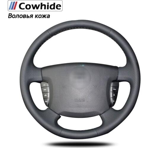 Handsewing Black Genuine Leather Steering Wheel Covers for Ssangyong Actyon Kyron
