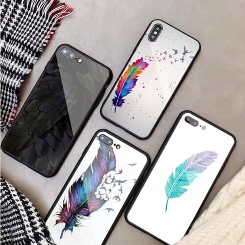 Feather Color Tempered Glass Phone Case For iphone 12 11 Pro Max 5 6 7 8 X XS XR XSMax Shell 12Pro Max Cover Shell