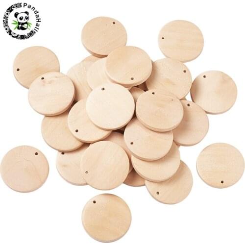 Pandahall 50pcs/Set Wood Pendants for Jewelry Beads DIY Necklace Bracelet Making Flat Round BurlyWood 34.5x3.5mm Hole: 1mm