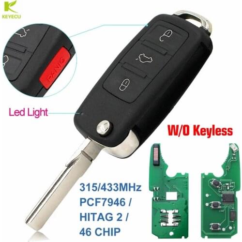 KEYECU 3+1Button Flip Remote Key Fob 315 / 434MHz With ID46 Chip for Volkswagen Touareg 2004-2011