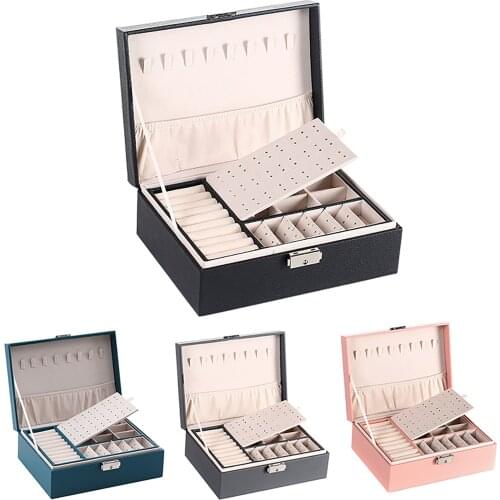 2 Layer Jewelry Box Organizer PU Leather Drawer Jewellery Boxes Velvet Earring Ring Necklace Jewelry Storage Case Casket