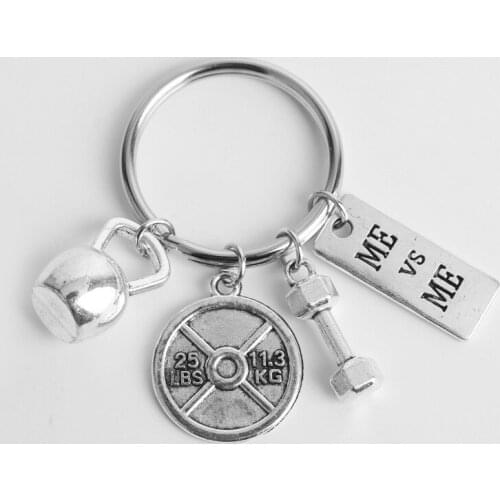 Fitness Equipment Keychain Sports Series Key chain Creative Barbell Dumbbell Keychain Pendant Auto Accessories Gifts for Friends