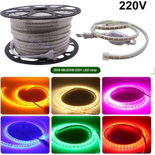 AC220V Flexible LED Strip SMD 2835 High Brightness 96LEDs/m LED Ribbon Light IP67 Waterproof Red Green Blue white Pink light
