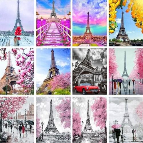 GATYZTORY Painting By Numbers DIY Tower Landscape Room Wall Art Unframed Oil Paint For Adults Home Decoration 60x75cm