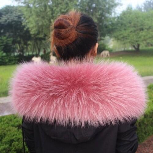 Colorful Genuine Raccoon Fur Detachable Collar Scarfs Fashion Coat Sweater Luxury Raccoon Fur Collar TKC006-pink