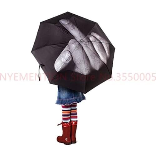 Creative Cool Middle Finger Umbrella Rain Women Parasol men Umbrella Fashion Impact Umbrella 3 Fold 10pcs