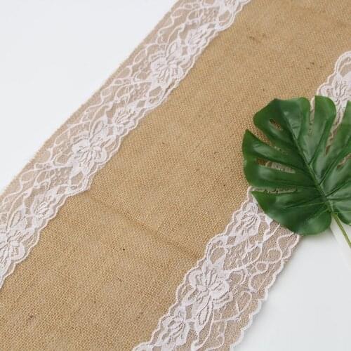 30*275cm Burlap Lace Table Runner, Rustic Natural Jute Table Decoration for Home Party Wedding Christmas Table Decoration