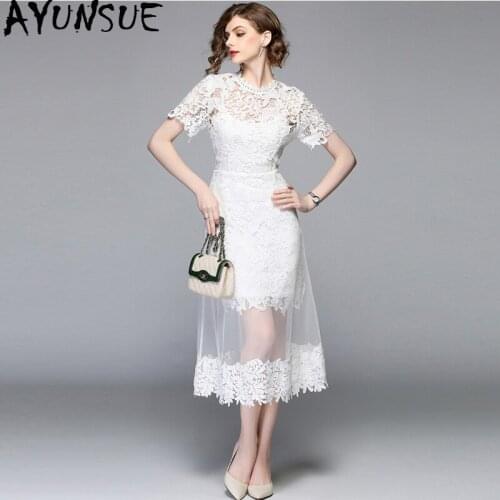 Summer Spring Dress for Women Lace Maxi Dress Gauze Two Piece Set White Sexy Sweet Evening Party Dresses Elegant Vestidos LW054