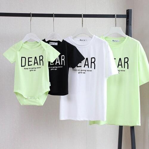 Summer New Mother Daughter Outfits 2021 Casual Loose Letter Print Cotton T-shirts For Mom Dad And Kids Matching Family Outfits