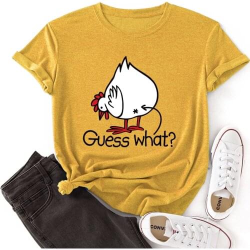 Summer Women T Shirt Oversized Cotton Funny Chicken Print O-Neck Short Sleeve TShirts Casual Lady Tee Tops