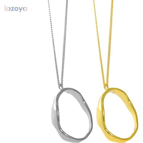 Lozoya 925 Sterling Silver Geometric Wedding Gift Jewelry Irregular Ovals Pendant O Necklace Long Chain Women 2021 Party