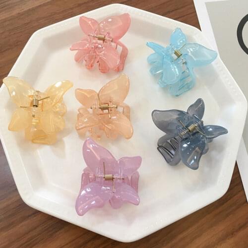 Korean Sweet Small Transparent Hair Crab Clip Resin Acrylic Hairpin Women Mini Hair Claw Butterfly 3D Hair Accessories For Girls