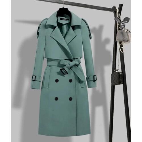 Fashion Turn Down Collar With Belt Chic Female Windbreaker Autumn Trench Coat Womens Casual Double Breasted Slim Trench Outwear