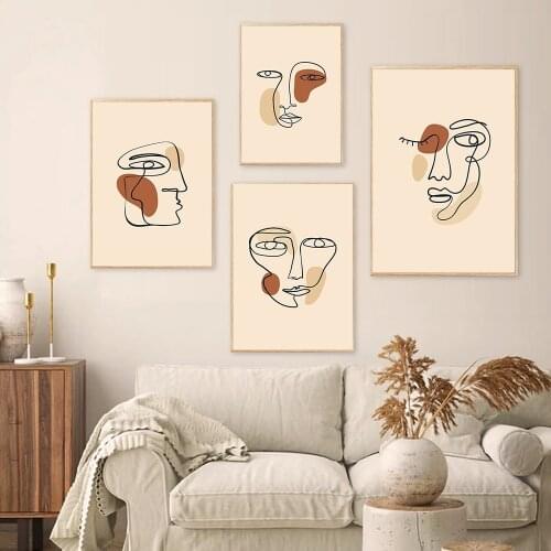Trendy Abstract Line Drawing Face Illustration Minimal Posters Prints Nordic Canvas Painting Picture Decor