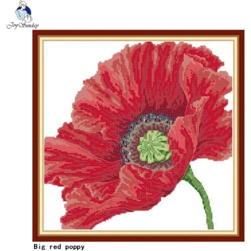 Joy Sunday red poppy flowers counted and stamping cross stitch wholesale flowers pattern 14ct 11ct embroidery set DIY needlework