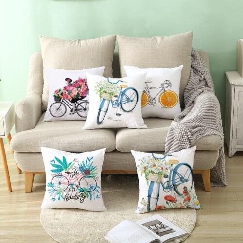 Nordic Ins Style Flower Bicycle Pattern Series Polyester Home Decoration Cojines Decorativos Pillow Cover