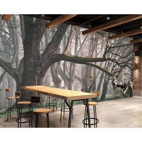 Beibehang Custom wallpapers Elk forest woods large Black and white tree abstract art wall paintings living room 3d wallpaper