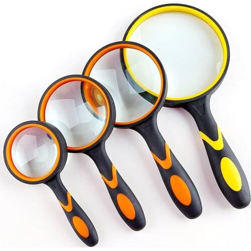 Orange Portable Handheld Magnifying Glass with Rubber Handle Multi-size High-definition High-power Magnifying Glass 10X
