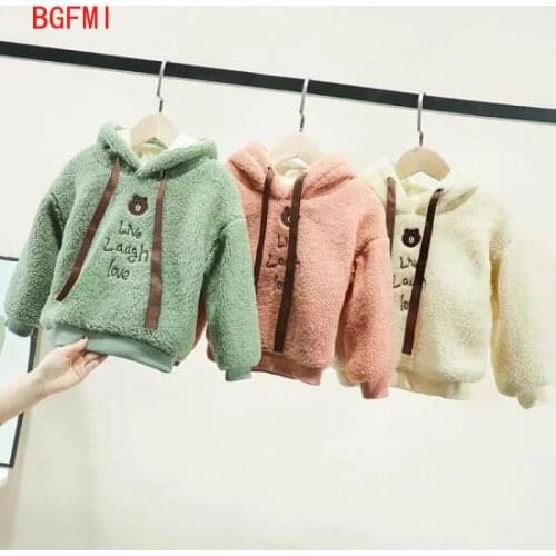 1-7 Years Baby Boys Girls Tops Winter Plush Thick Lamb Wool Hooded Sweater Childrens Warm Sweater Toddler Girl Winter Clothes