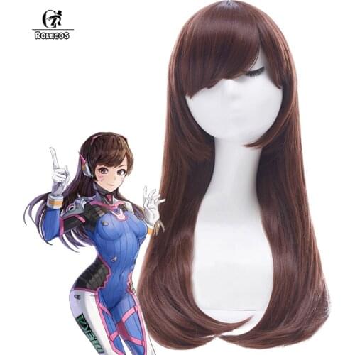 ROLECOS OW D.VA Cosplay Wig Game Over Watch Cosplay Hana Song DVA Wig 60cm/23.62inches Long Brown Women Synthetic Hair Nature