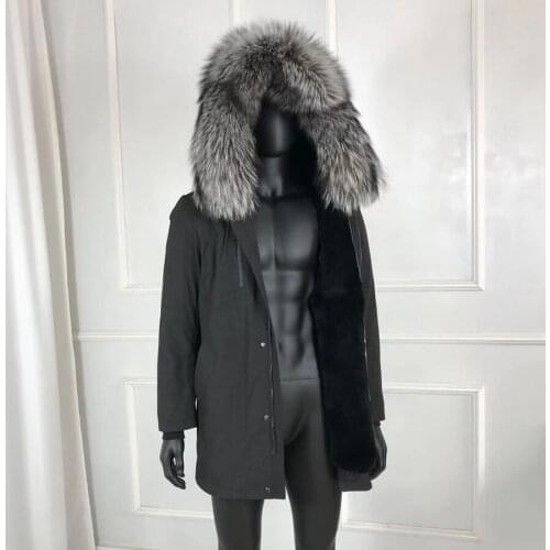 Winter Coat Parka Men Luxury Hooded Warm Windproof Jackets Real Rabbit Fur Lined Outwear