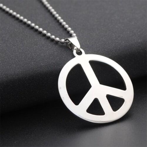 RONGQING 10pcs/lot wholesale Peace symbol Stainless Steel Silver color Choker Necklace For Women Long Chain Jewelry Collier 60cm