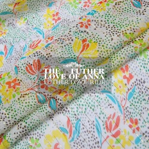 Silk Georgette Chiffon Fabric Dress Small Flower Gold Pleated Thin Transparent Summer Skirt DIY Sewing