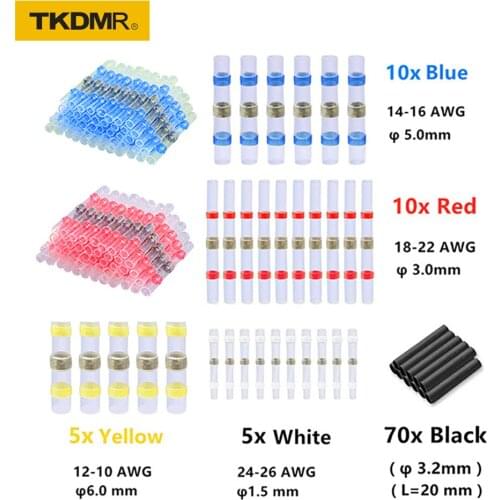 100pcs mixed heat-shrinkable connection terminal waterproof solder bushing 4 dimensions shrinkable tube terminal connector