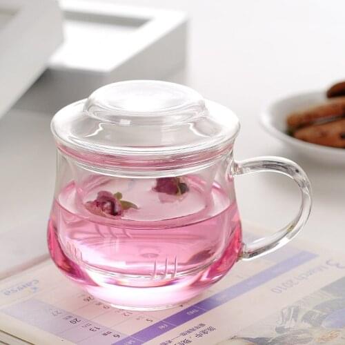 Free shipping 300ml Heat-Resisting Glass Flower Tea Pot Office mugs with infuser and lid