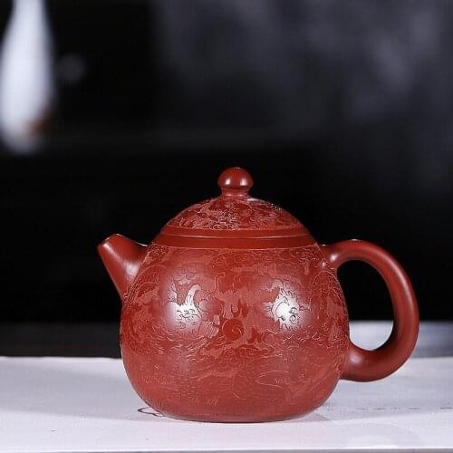 Yixing Purple Sand Pot Handmade Raw Mine Dahongpao Longwen Egg Pot Kungfu Teapot and Teaware Factory Direct Wholesale