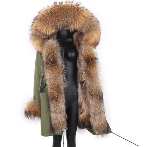 2021 Winter Jacket Women Long Parka 7XL Real Fur Coat Natural Raccoon Fox Fur Collar Outerwear Streetwear Casual Oversize New
