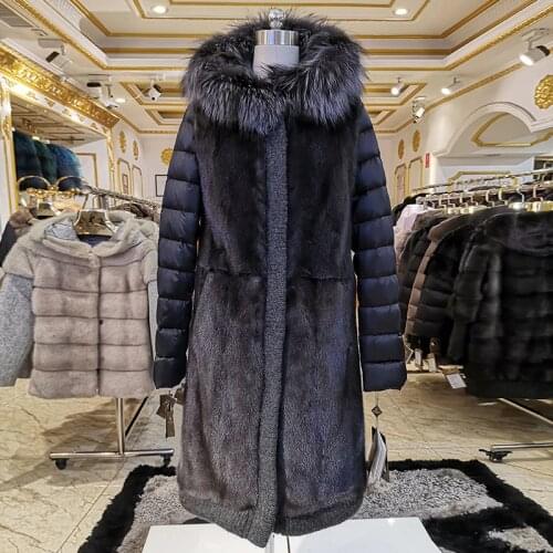Real fur mink fur coat women fur coat fashion short fur vest Solid Down Jackets mink coat women Sleeves and hats can be removed