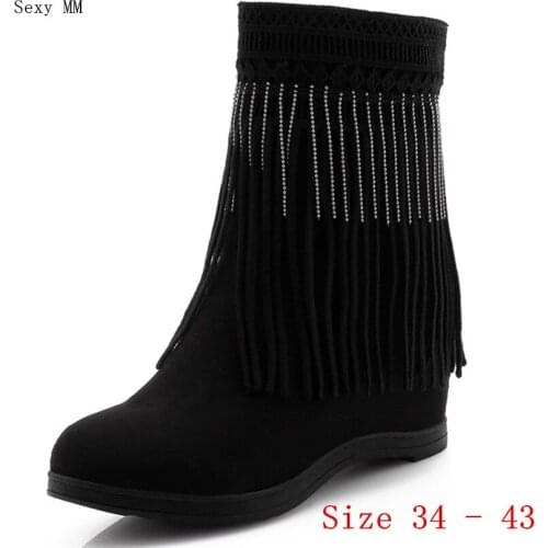 Autumn Spring Women Mid Calf Boots Booties Wedges Height Increasing Woman Short Boots Shoes Small Plus Size 34 - 40 41 42 43
